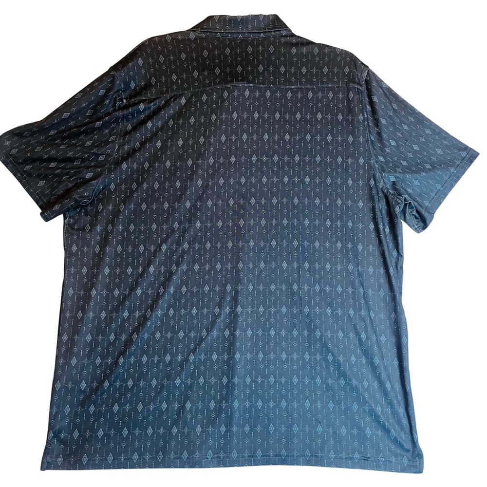 Threadgrit Mens XL Polo Shirt Short Sleeve Geometric Diamond Blue Grey Snap Top - Picture 5 of 10